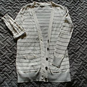 Madewell Sweater Cardigan Small White Gray Stripes